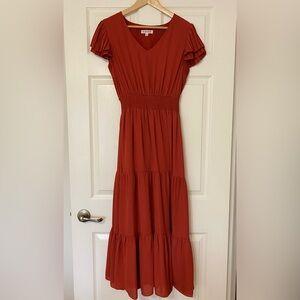 Nanette Lepore Rust Red Tiered Midi Dress
